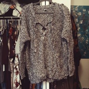 Aerie Lace-up Thick Knit grey sweater